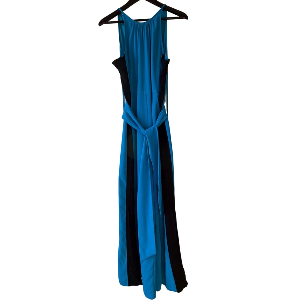 ME+EM Colorblock Halter Wide Leg Jumpsuit Minimalist Women Sz 6 Blue Black Chic